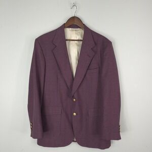 Stafford Blazer Mens 42R Purple Wool Blend Gold Button Sport Coat Made USA